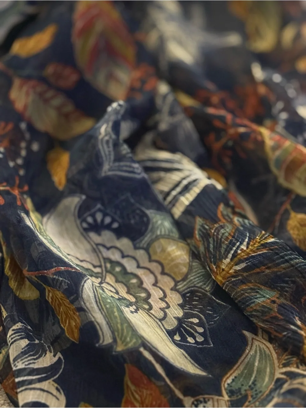Christopher & Banks Navy Floral Chiffon Scarf - Mustard & White Accents